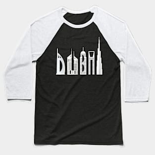 Dubai Skyline Famous Buildings Typography Baseball T-Shirt